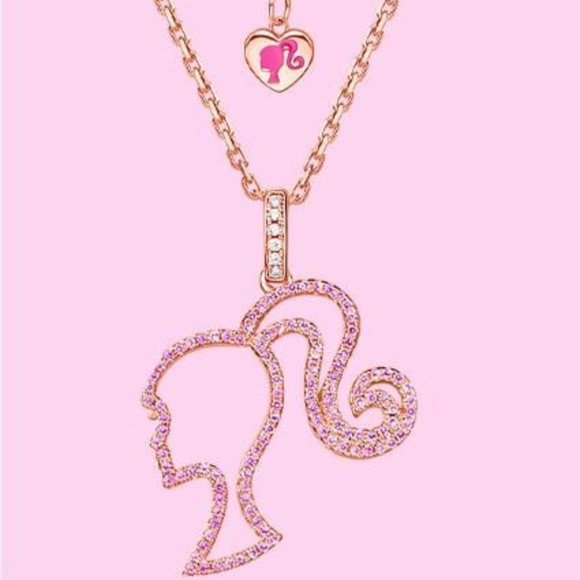 Delicate Barbie silhouette in rose gold with pink diameters 45cm chain necklace - Picture 4 of 4